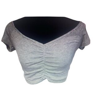Active USA Gray Striped Off-Shoulder Crop Top
